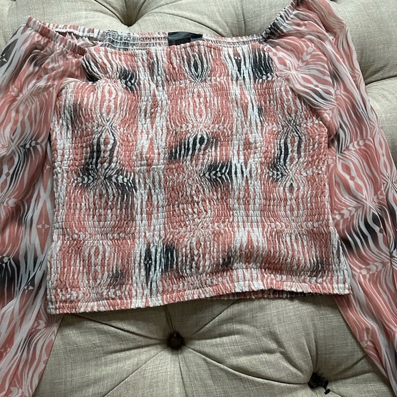 Anthropologie Pink and Black Smocked Crop Blouse - Picture 6 of 10